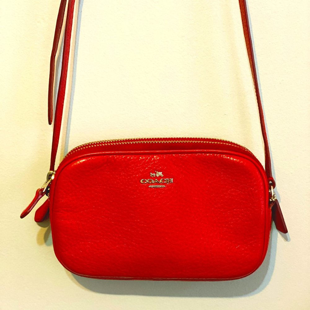 RED Coach Crossbody Double Zip Leather Purse